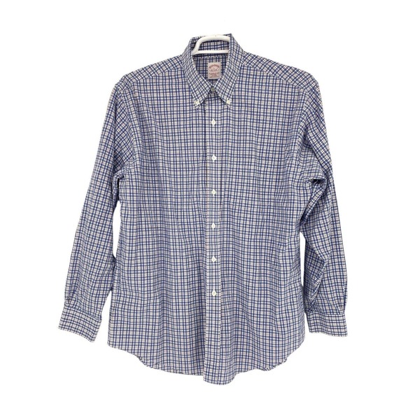 Brook Brothers Checked Shirt Spread Collar Mens‎ Button Up Large L Long Sleeves - Picture 6 of 6